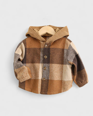 Baby Boy Contrast Corduroy Hooded Button up Buffalo Shirt