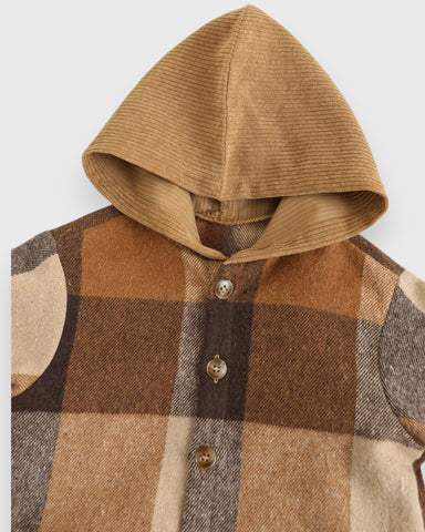 Baby Boy Contrast Corduroy Hooded Button up Buffalo Shirt