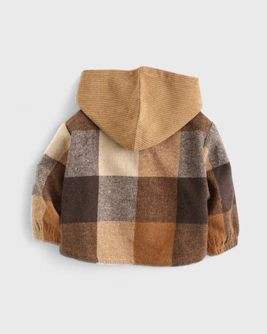 Baby Boy Contrast Corduroy Hooded Button up Buffalo Shirt