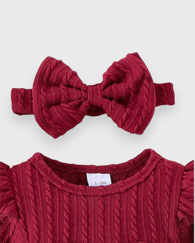 3 Pc Baby Girl Cable Knit Bodysuit Set