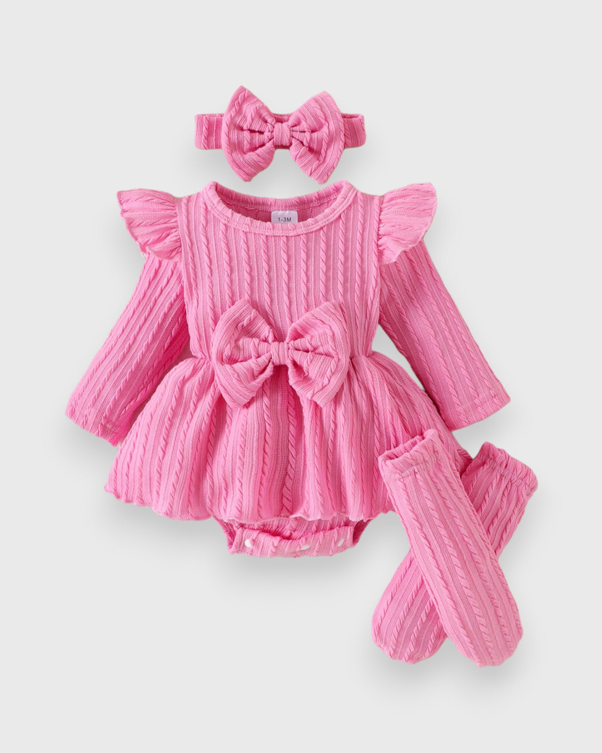 3 Pc Baby Girl Cable Knit Bodysuit Set