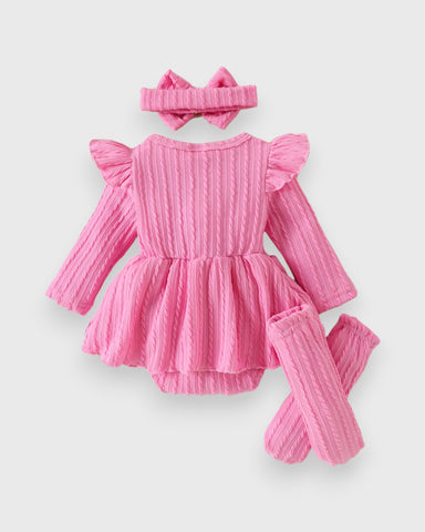 3 Pc Baby Girl Cable Knit Bodysuit Set