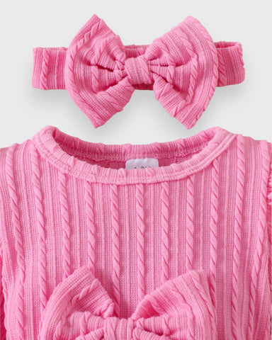 3 Pc Baby Girl Cable Knit Bodysuit Set