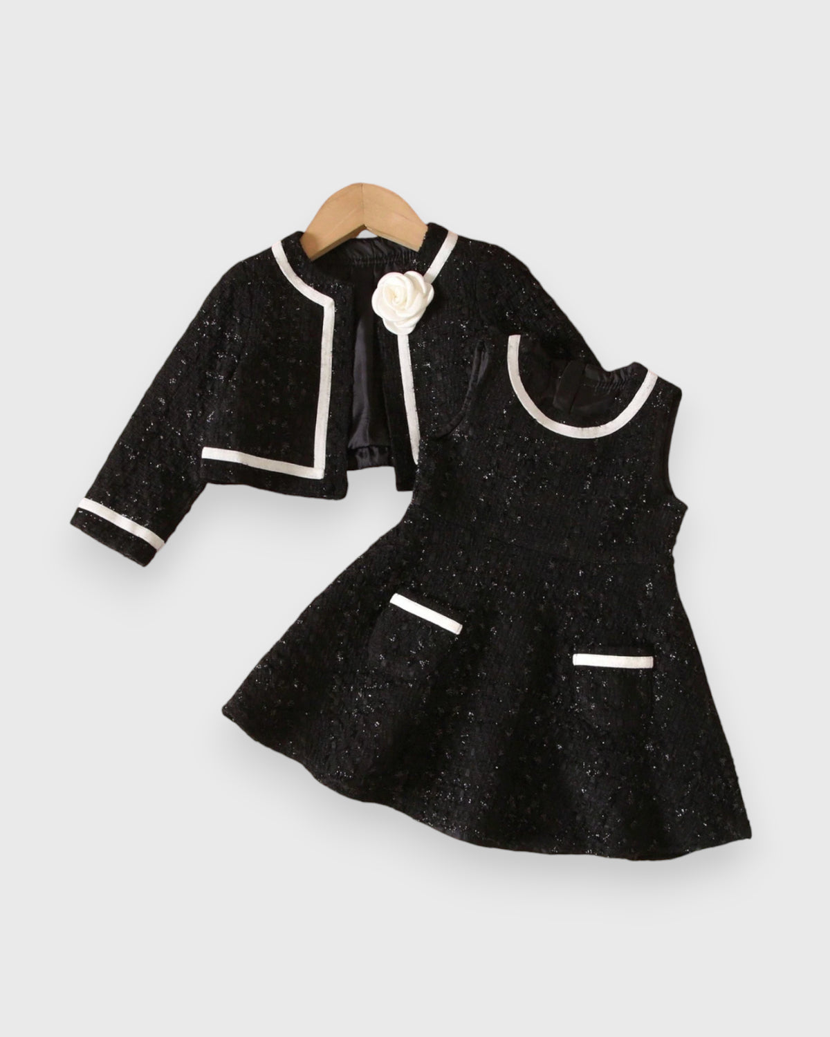 Baby Girl Tweed Chic Camelia Rosette Jacket and Dress
