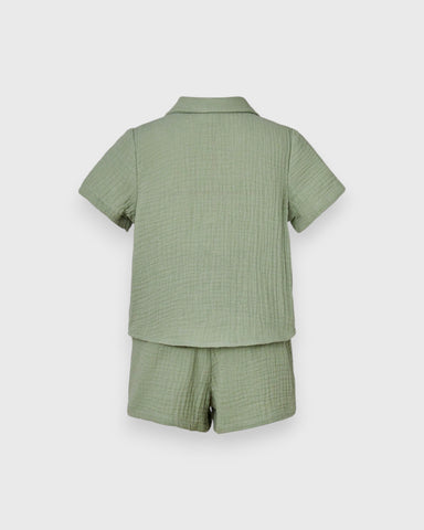 Baby Boy Cotton Button up Collar Pocket Shirt and Short Set