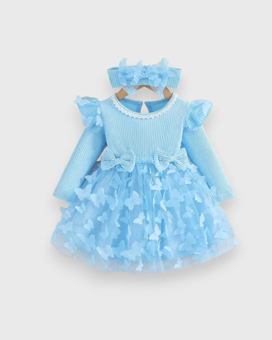 2 Pc baby Girl Butterfly Applique Sheer Mesh Skirt dress