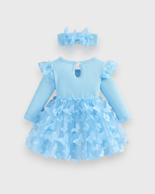2 Pc baby Girl Butterfly Applique Sheer Mesh Skirt dress