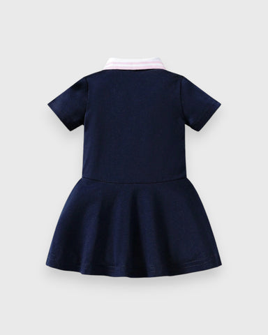 Baby Girl Stripe Polo Character Embroidery Dress