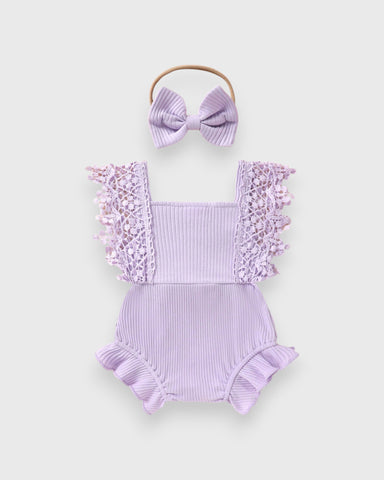 2 Pcs Baby Girl Ruffle Ribbed Knit Bodysuit