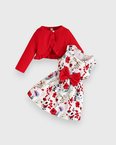 2 Pc Baby Girl Ruffle Caridgan Floral Print Dress