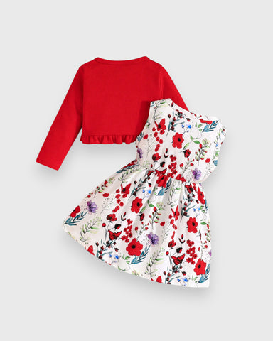 2 Pc Baby Girl Ruffle Caridgan Floral Print Dress