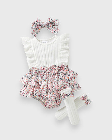 3 Pcs Baby Girl Ditsy Floral Romper Set