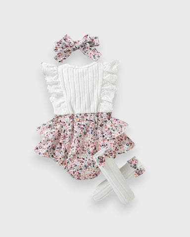 3 Pcs Baby Girl Ditsy Floral Romper Set