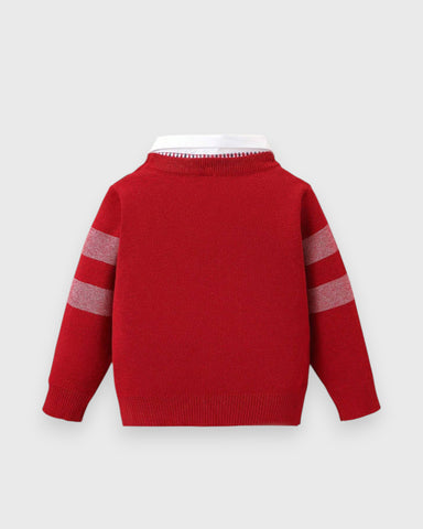 Toddler Boys Plaid Crew neck Knit Collared Sweater