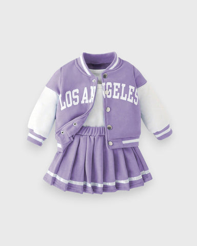 2 Pcs Baby Girl Varsity Jacket & Skirt