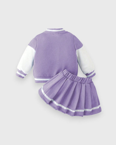 2 Pcs Baby Girl Varsity Jacket & Skirt