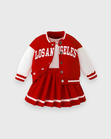 2 Pcs Baby Girl Varsity Jacket & Skirt