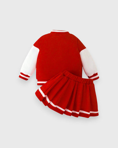 2 Pcs Baby Girl Varsity Jacket & Skirt