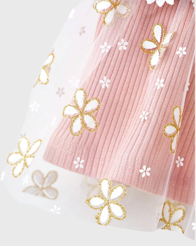 2 Pcs Baby Girl Daisy Rib Cami Sheer Peplum top with Shorts Set