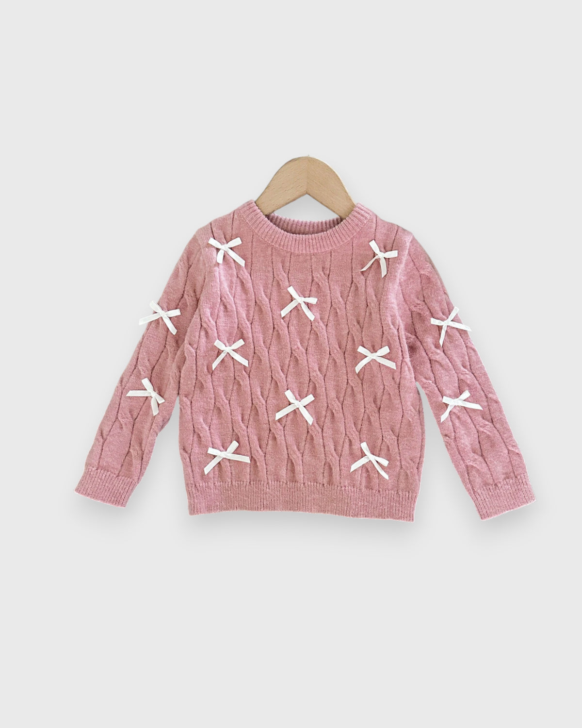 Girls Cable Knit Sweater with Mini Bows