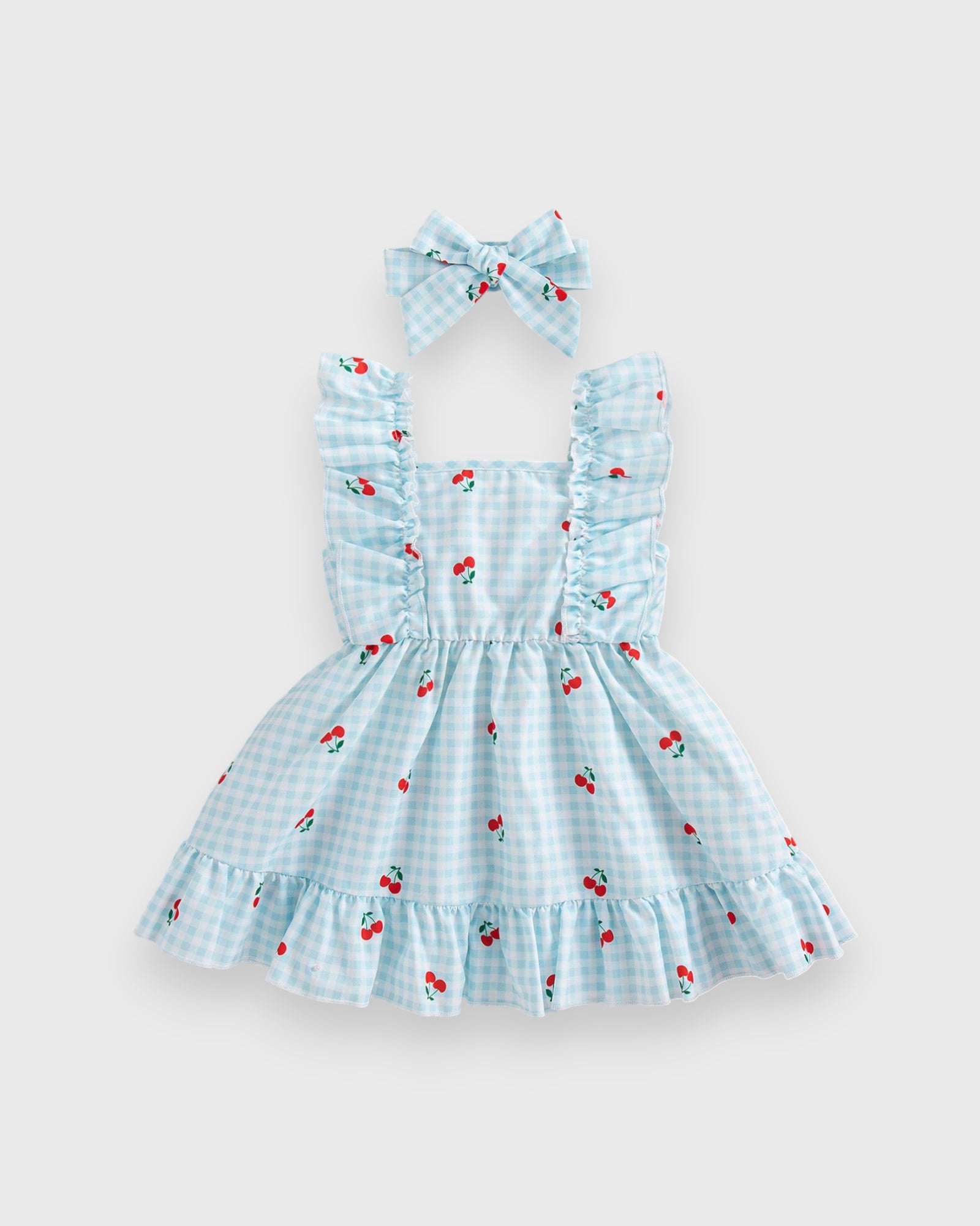 2 Pc Baby Girl Fruit Gingham Dress 18-24 months / Blue/Lemon