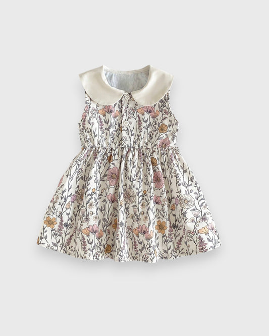 Baby Girl Peter Pan Collar Wild Flower Print Dress
