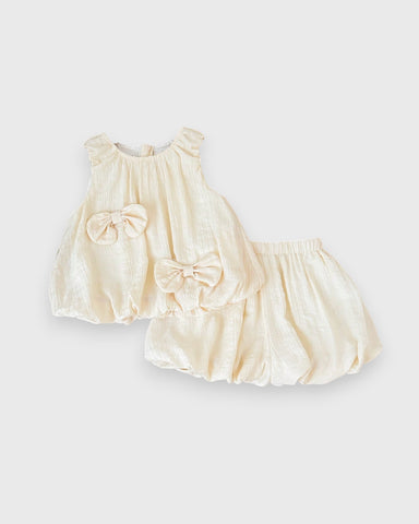 2 Pc Baby Girl Bow Detail Bubble Shirt & Shorts Set