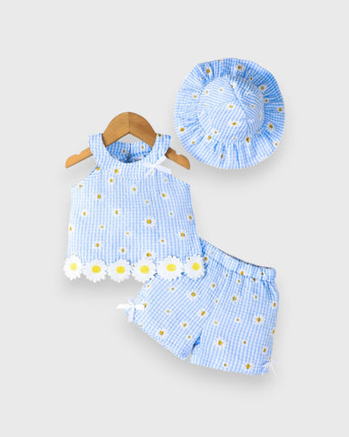 3 Pc Baby Girl Sunflower Gingham Set