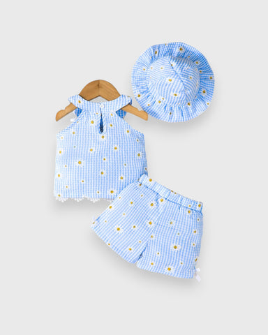 3 Pc Baby Girl Sunflower Gingham Set