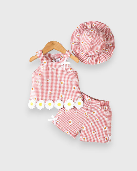 3 Pc Baby Girl Sunflower Gingham Set