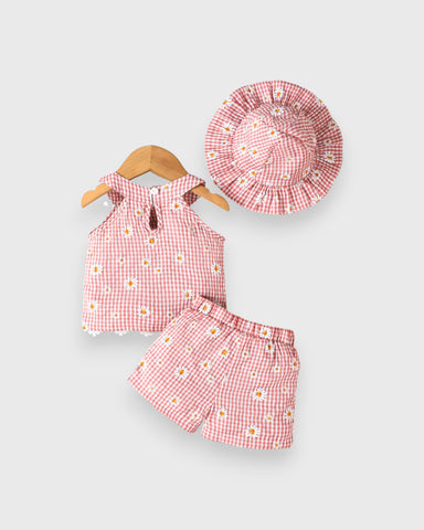 3 Pc Baby Girl Sunflower Gingham Set