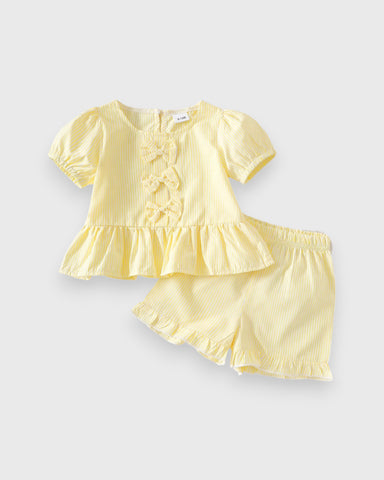 2 Pc Baby Girl Stripe Peplum Shirt Shorts Set