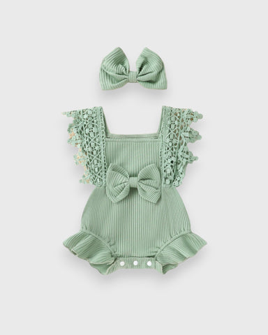 2 Pcs Baby Girl Ruffle Ribbed Knit Bodysuit