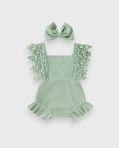 2 Pcs Baby Girl Ruffle Ribbed Knit Bodysuit
