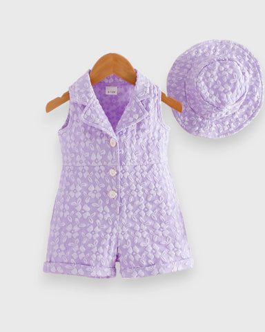 2 Pc Baby Girl Brocade Textured Fabric Romper