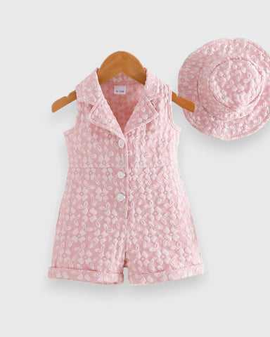 2 Pc Baby Girl Brocade Textured Fabric Romper
