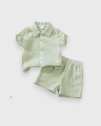 Baby Boy Vertical Stripe Button Up Shorts Set