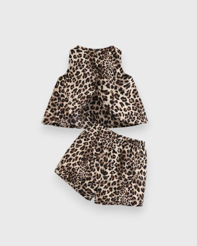 2 Pc Baby Girl Leopard Tulip Back Shirt & Shorts Set