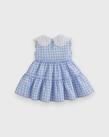 Girls Scallop Lace Strawberry Gingham Dress