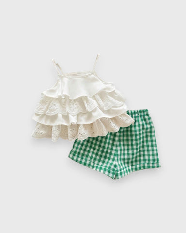 2 Pc Baby Girl Ruffle Camisole w/ Plaid Shorts