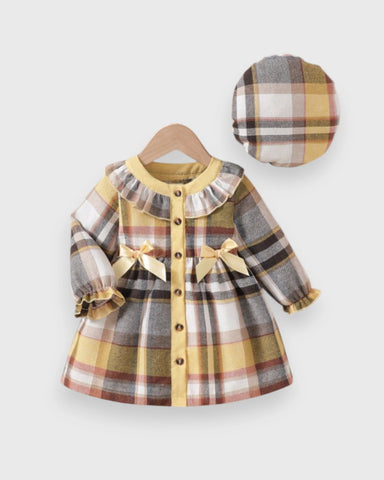 Baby Girl Plaid Jacket Style Dress w/ Beret