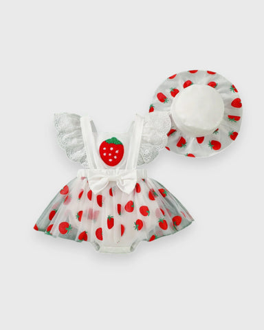 2 Pc Baby Girl Sparkle Strawberry Dress & Hat
