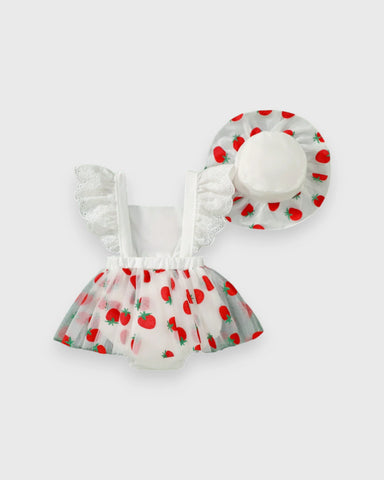 2 Pc Baby Girl Sparkle Strawberry Dress & Hat