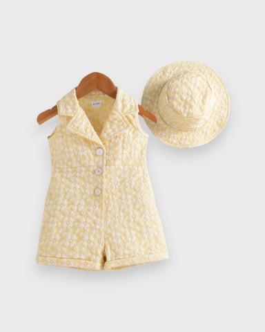 2 Pc Baby Girl Brocade Textured Fabric Romper