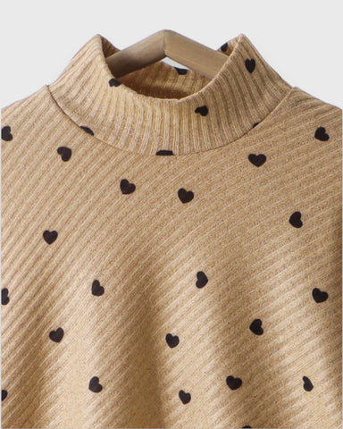 2 Pc Girls Heart Print Knit Poncho & Flare Pants Set