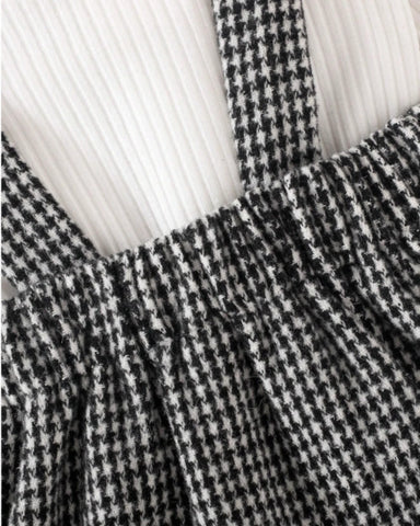 2 Pcs Baby Girl ribbed bodysuit Brown Houndstooth Suspender Skirt