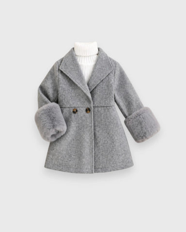 Baby Girl Fuzzy Trim Cuff Coat