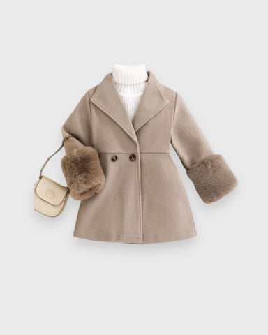 Baby Girl Fuzzy Trim Cuff Coat