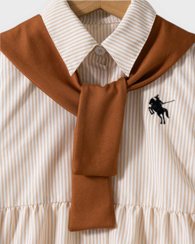 Girls Stripe Polo Dress w/ Shawl Scarf Tie