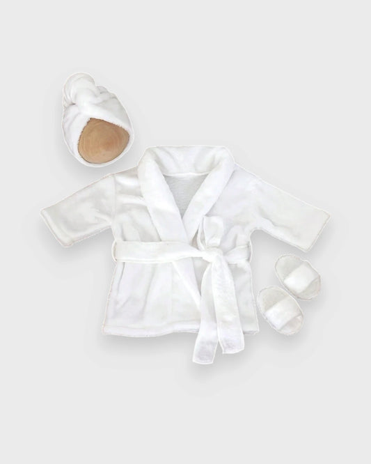 3 Pc Newborn Baby Girl Plush Spa Robe, Headband & Slippers Set